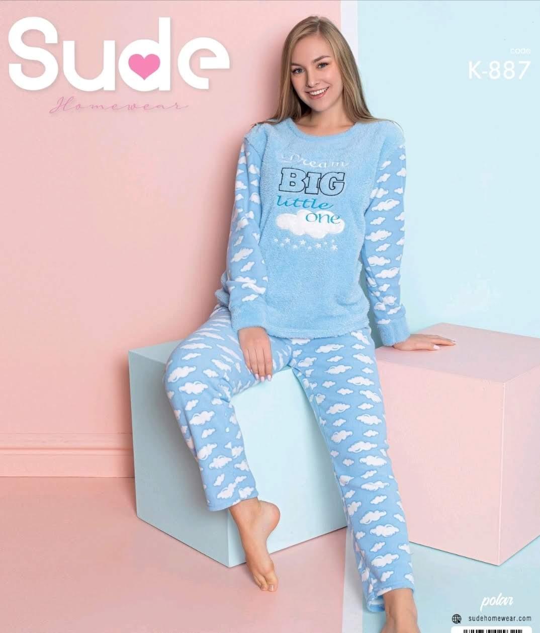 Домашня жіноча піжама «Sude Welsoft» блакитного кольору (з S по XL), фото 1