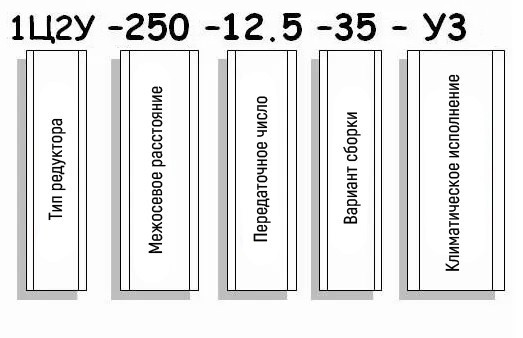 Пример условного обозначения редуктора 1Ц2У-250 Пример условного обозначения редуктора 1Ц2У-250