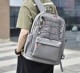 Рюкзак текстильний водовідштовхуючий місткий унісекс сірий, фото 10