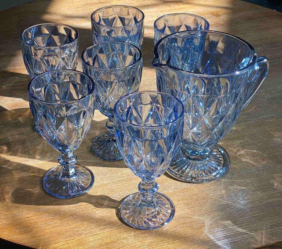 Набір келихів "Дзеркальний Смарагд 2" блакитний  (6 персон + глек)