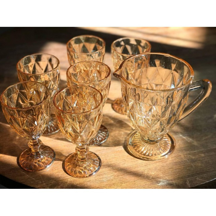 Набір келихів "Дзеркальний Смарагд 2" бурштиновий (6 персон + кувшин)