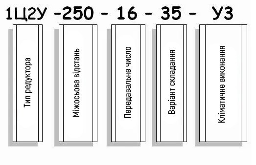 Приклад умовного позначення редуктора 1Ц2У-250