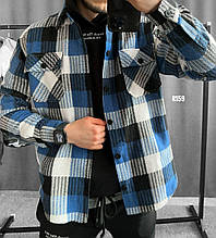 Чоловіча тепла картата сорочка (синя) байкова затишна осінньо-зимовий одяг sr159