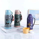 Термос для напоїв Daydays з ручкою та чашкою, 1 л, сірий з блакитним, фото 5