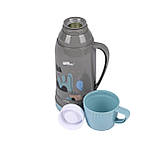 Термос для напоїв Daydays з ручкою та чашкою, 1 л, сірий з блакитним, фото 3