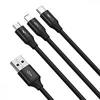 Кабель Baseus Rapid 3-in-1 USB to Micro Lightning Type-C 3.5A 1.2 m CAJS0000 Черный KB, код: 8024623