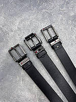 Чоловічий стильний шкіряний ремінь  Tommy Hilfiger різні пряжки ширина 4 см, Чорний