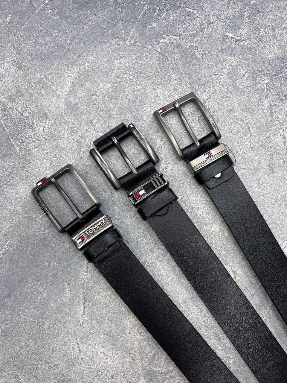 Чоловічий стильний шкіряний ремінь Tommy Hilfiger різні пряжки ширина 4 см, Чорний, фото 1