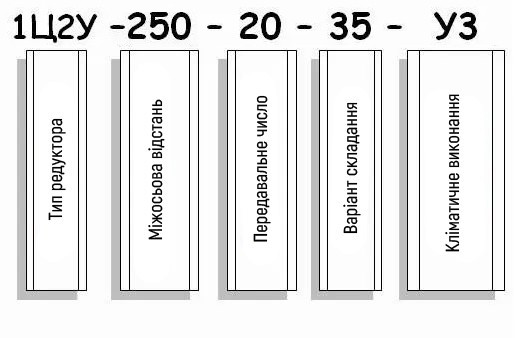 Приклад умовного позначення редуктора 1Ц2У-250