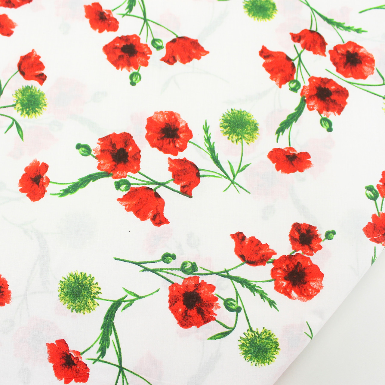 Тканина бязь "Червоні маки" на білому тлі № 953, фото 1
