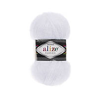 Alize MOHAIR CLASSIC NEW (Мохер Класік) № 55 білий (Пряжа мохер, нитки для в'язання)