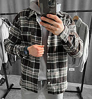 Мужская теплая рубашка в клетку (черная) байковая уютная комфортная осенне-зимняя одежда sr126 L