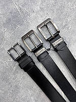 Мужской стильный кожаный ремень Lacoste с разными пряжками ширина 4см, Черный