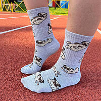 Оригинальные женские носки 1 пара 36-41 р с красивым принтом "Мопси" демисезонные высокие, качественные модные