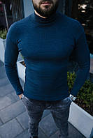 Удобный стильный однотонный мужской осенний свитер приталенный, Качественный гольф демисезонный прогулочный