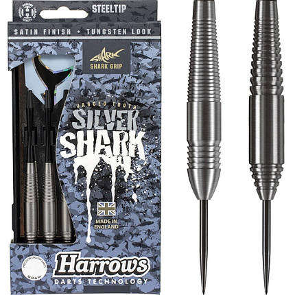 Дротики дартс з нікелю Silver Shark Англія + фірмовий футляр + запасні хвостовики + стругачка, фото 1
