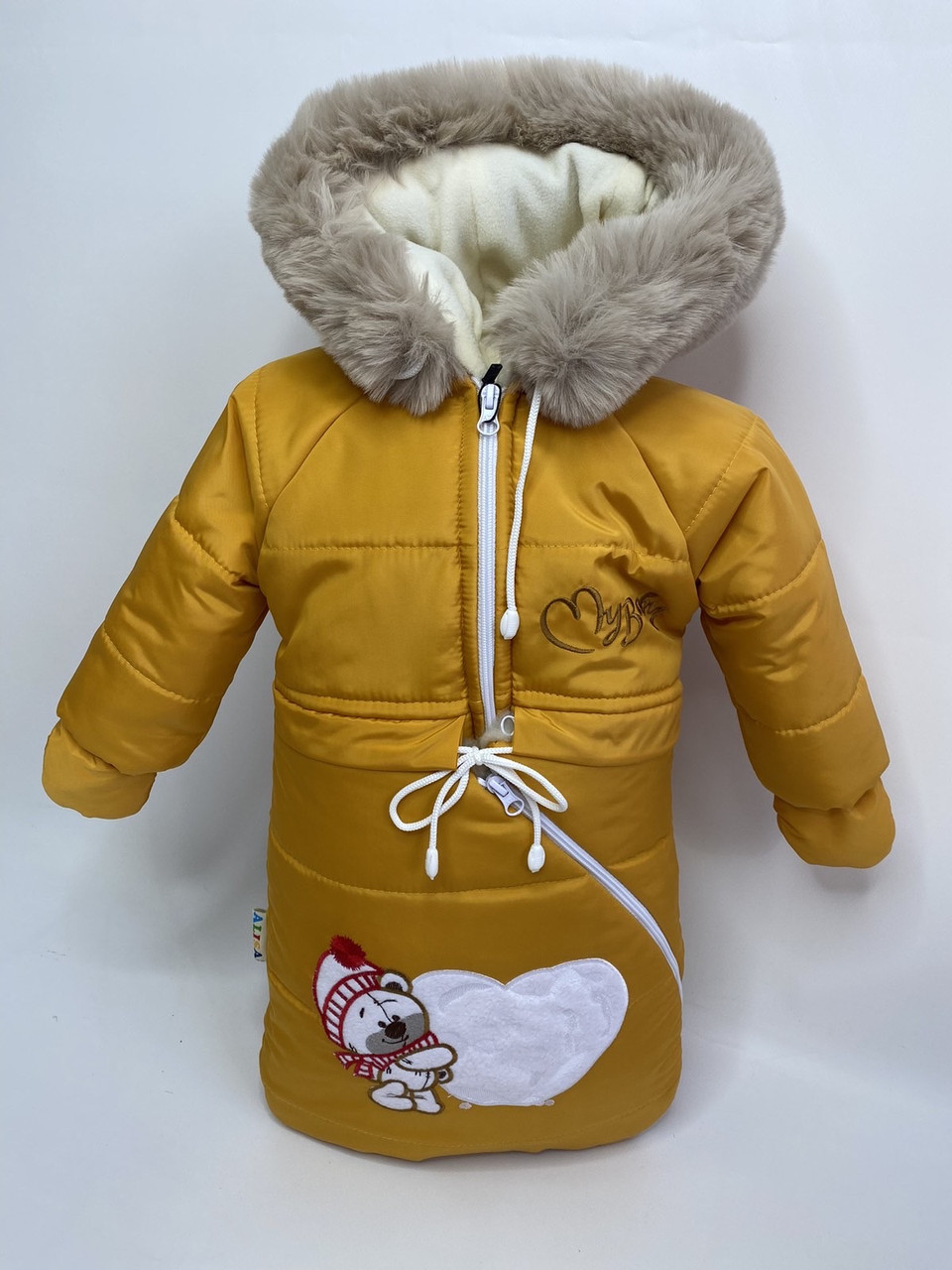 Зимовий дитячий теплий комбінезон-трансформер 3в1 для новонародженного на овчині: курточка конверт для ніг напівкомбінезон