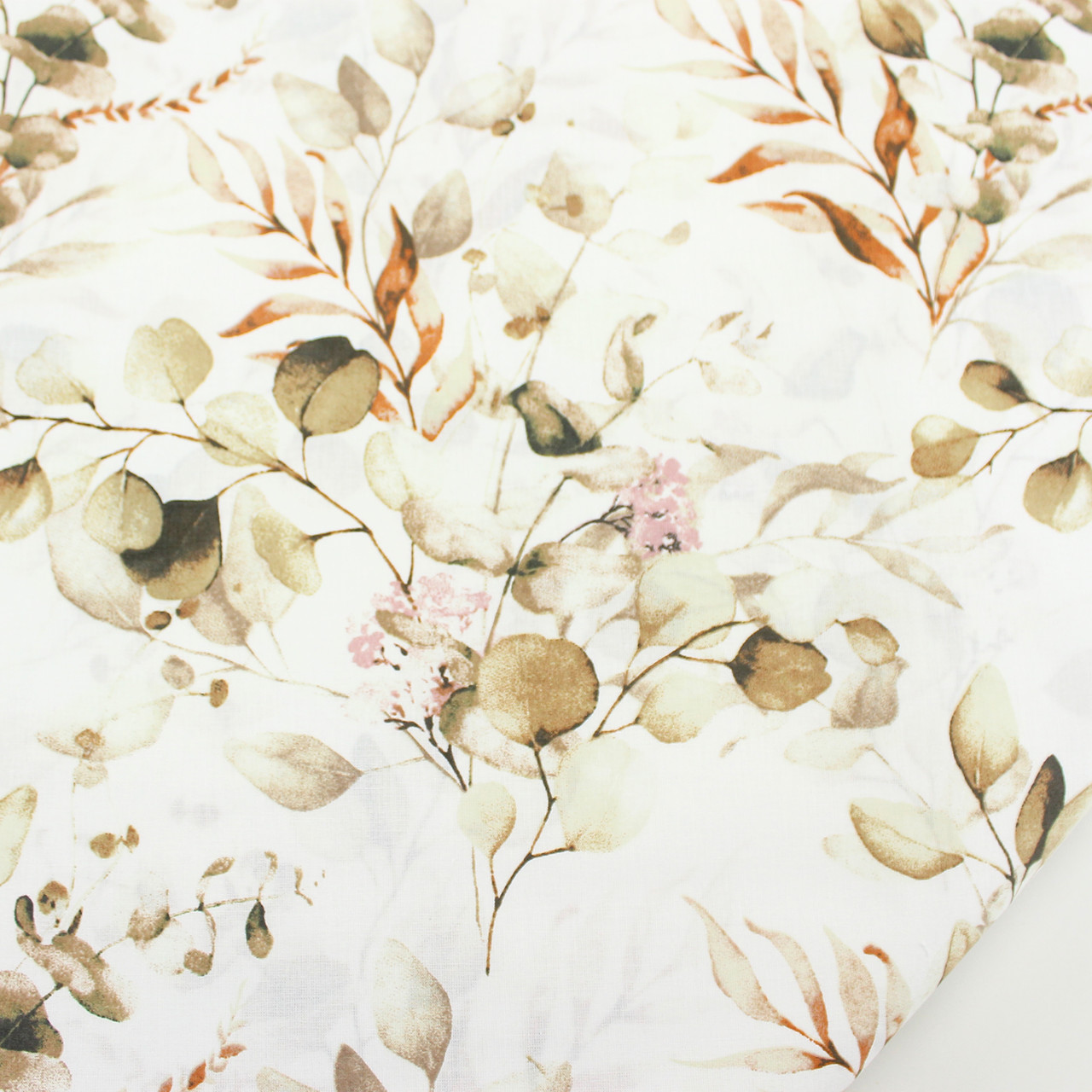 Тканина бязь гілочки з коричневим листям на білому тлі № 2108, фото 1
