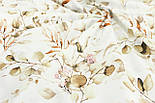 Тканина бязь гілочки з коричневим листям на білому тлі № 2108, фото 3