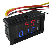 Цифровий вольтметр/амперметр 100В, 50A з шунтом - червоний/синій, фото 2