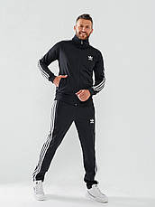 Чоловічий спортивний костюм Adidas зі смужками спорт костюм Адідас теплий на тонкому флісі чорний, фото 3