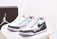 Кроссовки мужские Nike Air Jordan 3 Retro белые с черным, Найк Джордан Ретро 3 натуральная кожа. KD-13068