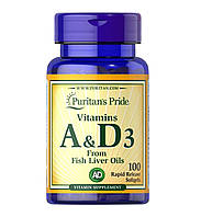 Комплекс Витамин A+D Puritan's Pride Vitamins A D 5000 400 IU 100 Softgels PP, код: 7669248