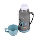 Термос для напоїв Daydays дитячий з ручкою та чашкою, 1 л, сірий з блакитним, фото 4