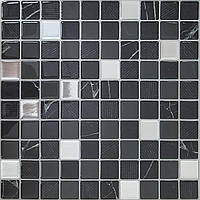 Самоклейна поліуретанова плитка чорно-біла мозаїка 305х305х1мм (D) SW-00001149