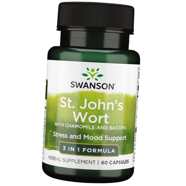 Звіробій з ромашкою та бакопою Swanson St. John's Wort with Chamomile and Bacopa 60 Caps