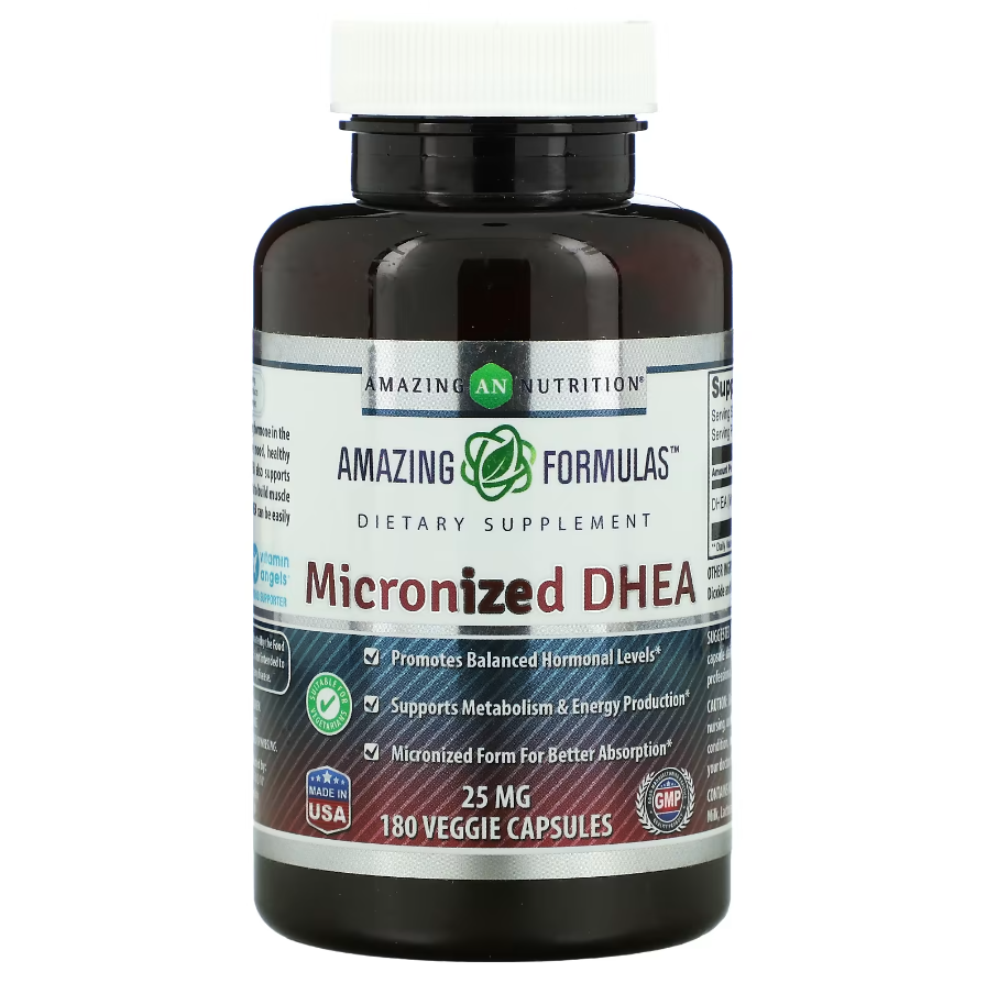 Amazing Nutrition, Мікронізований ДГЕА, 25 мг, 180 рослинних капсул