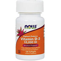 Витамин D NOW Foods Vitamin D-3 10,000 IU 120 Softgels EJ, код: 7518639