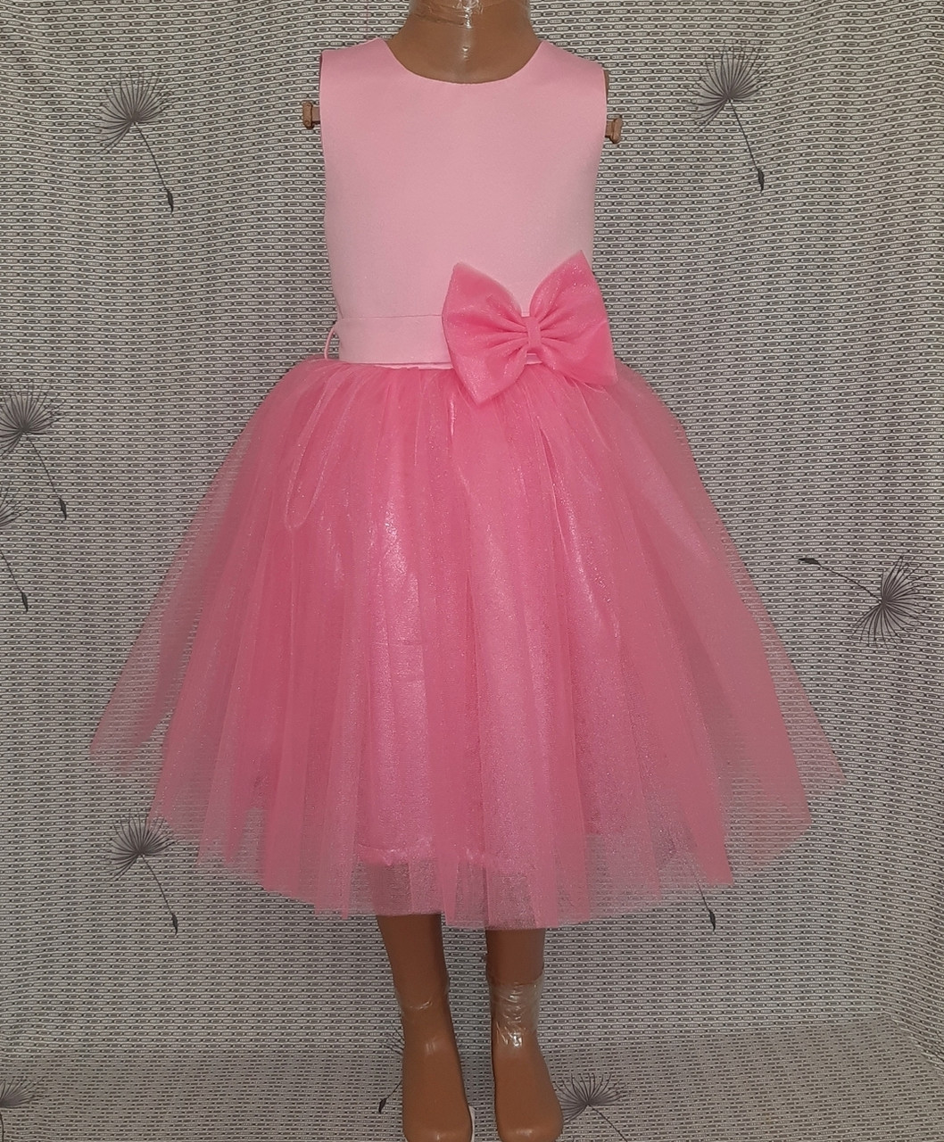 Святкова дитяча рожева сукня з бантом, розмір 116, фото 1