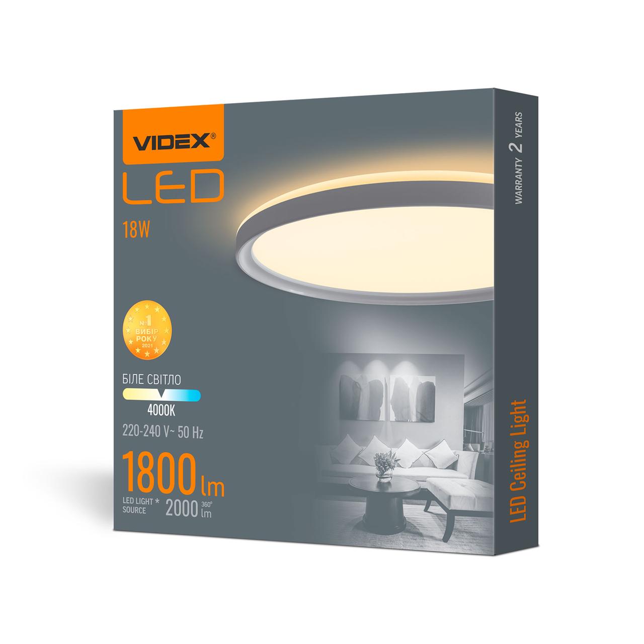 LED світильник із декоративною підсвіткою VIDEX 18W 4000K Білий