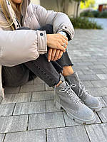 Черевики жіночі замшеві сірого кольору на шнурках та із замком Размер 36 высокое качество