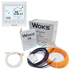 Тонкий кабель під плитку Woks-18 з терморегулятором Ecoset PWT 002 Wi-Fi