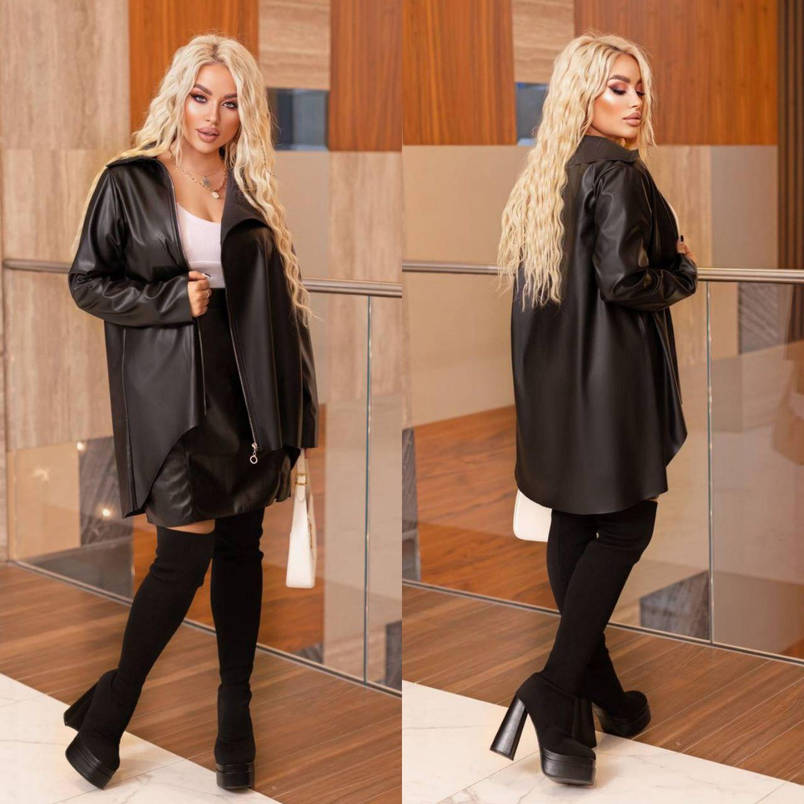 Модна жіноча куртка з екошкіри чорна (3 кольори) МЕ/-405, фото 2