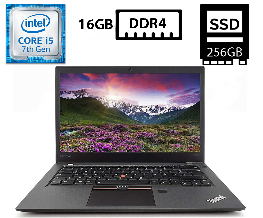 Ноутбук Lenovo ThinkPad T470/14"IPS Touch (1920x1080)/Core i5-7300U 2.60GHz/16GB DDR4/SSD 256GB/Intel HD Graphics Б/В