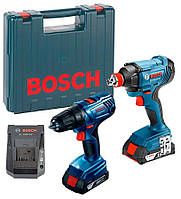 Акумуляторний дриль-шуруповерт + Гайковерт Bosch GSR 180 Li+GDX 180 Li+2 акб 3.5 Ah+ЗУ AL1820CV+валіза