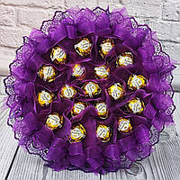 Фиолетовый букет с конфетами, конфетный букет, подарок для женщины, мамы, коллеги или начальницы