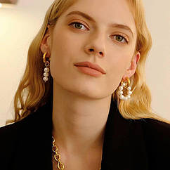 Сережки жіночі біжутерія асиметричні зі штучними перлами ( код: s015y )