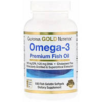 Омега 3 California Gold Nutrition Omega-3, Premium Fish Oil 100 Fish Softgels EC, код: 7517573