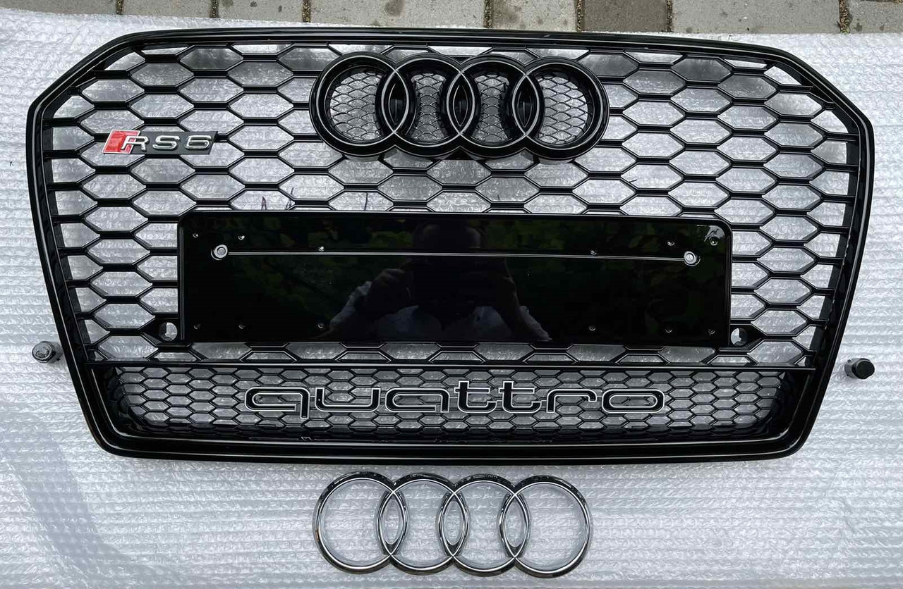 Решітка радіатора Audi A6 C7 рестайлінг (14-18) стиль RS6 (чорна + quattro)
