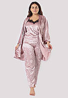 Комплект Хлоя супер батал халат+майка+брюки Ghazel 17111-11 88 Розовый 56 GT, код: 7357975