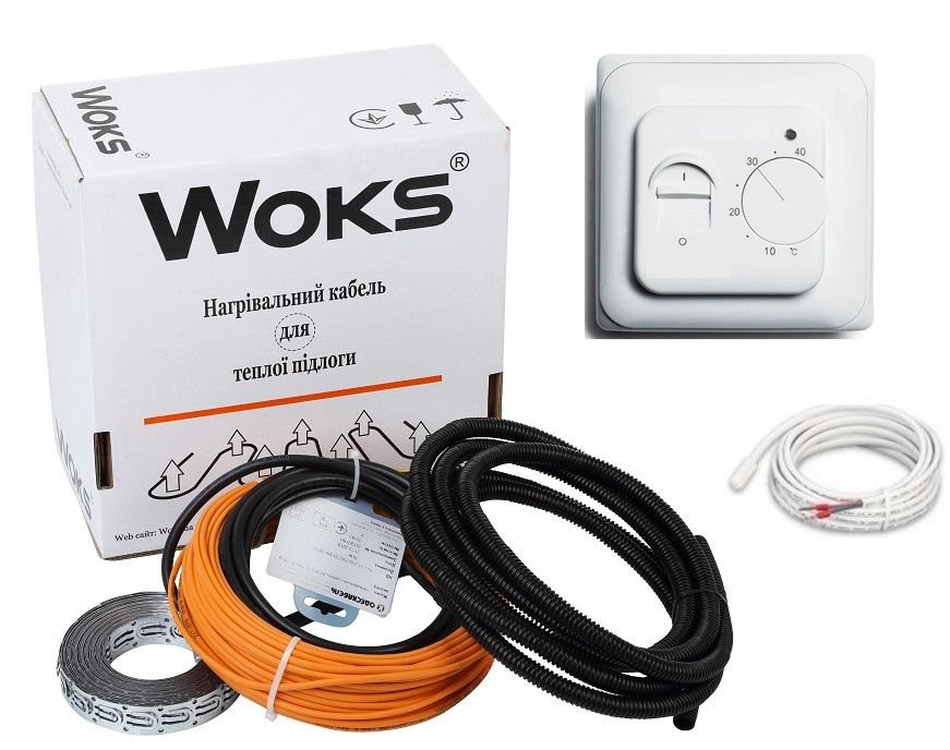 Тепла підлога під плитку електрична Woks 2,8м2-3,5м2/500Вт (28м) тонкий нагрівальний кабель+терморегулятор RTC70