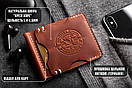 Гаманець чоловічий затиск для грошей з контрастним рядком рудого відтінку CRACKER коньячний, фото 2
