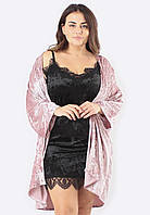 Комплект Мелисса супер батал халат+пеньюар Ghazel 17111-67 88 Розовый халат Черный пеньюар 56 GT, код: 7358075