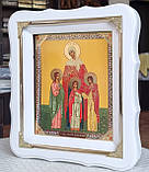 Ікона Віра Надія Любов і мати Софія в білому дерев'яному фігурному кіоті під склом,розмір кіота24×21,лік 15×18, фото 4