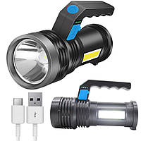 Ручной фонарь 2в1 аккумуляторный X501, с USB и боковым светом / Переносной фонарь-прожектор