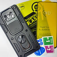 Протиударний чохол чорний із шторкою та кільцем під магнітний тримач для Xiaomi Poco X3 NFC / на поко на поко х 3 нфс